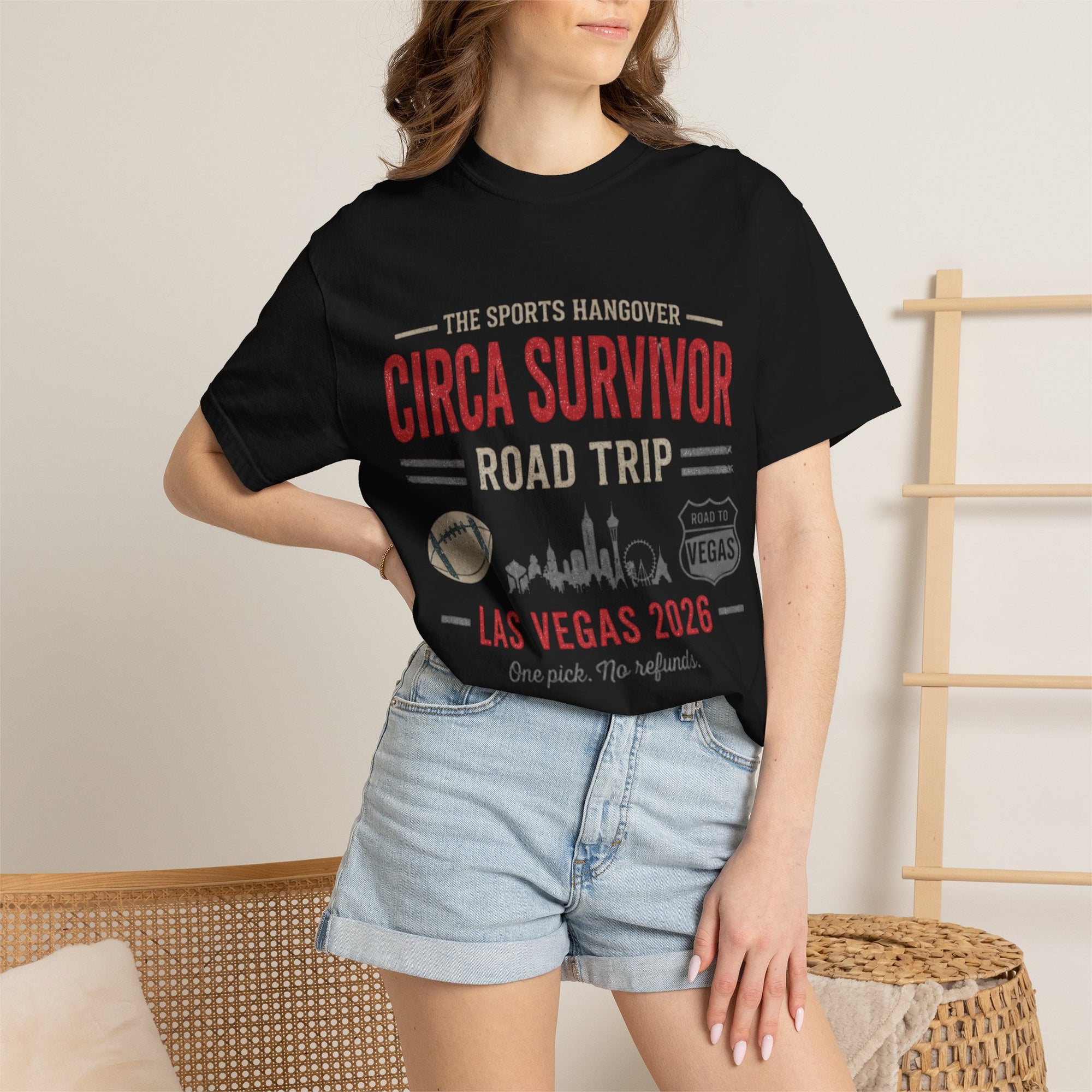 Circa Survivor Road Trip T-Shirt — Las Vegas 2026 "One Pick. No Refunds."