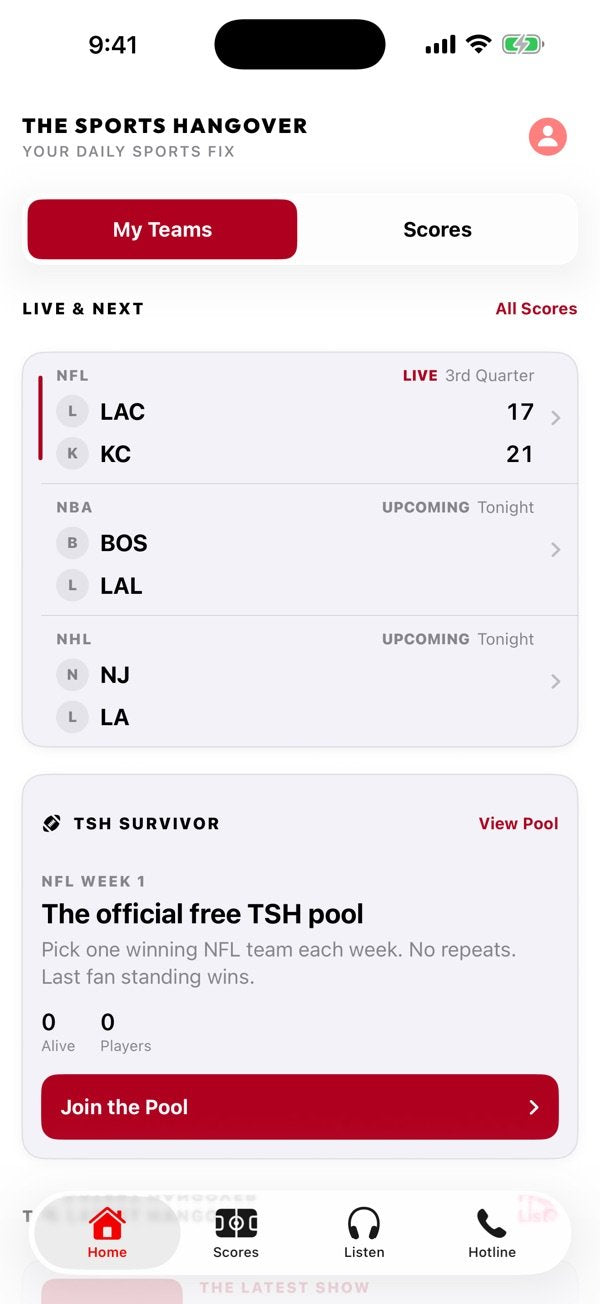 Sports Hangover app screen 1