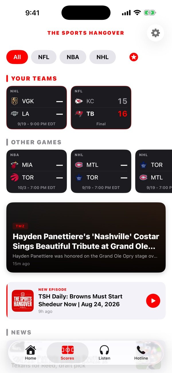 Sports Hangover app screen 2